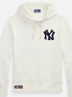 Polo by Ralph Lauren Off-White Hoodie with Navy NY Yankee Patches